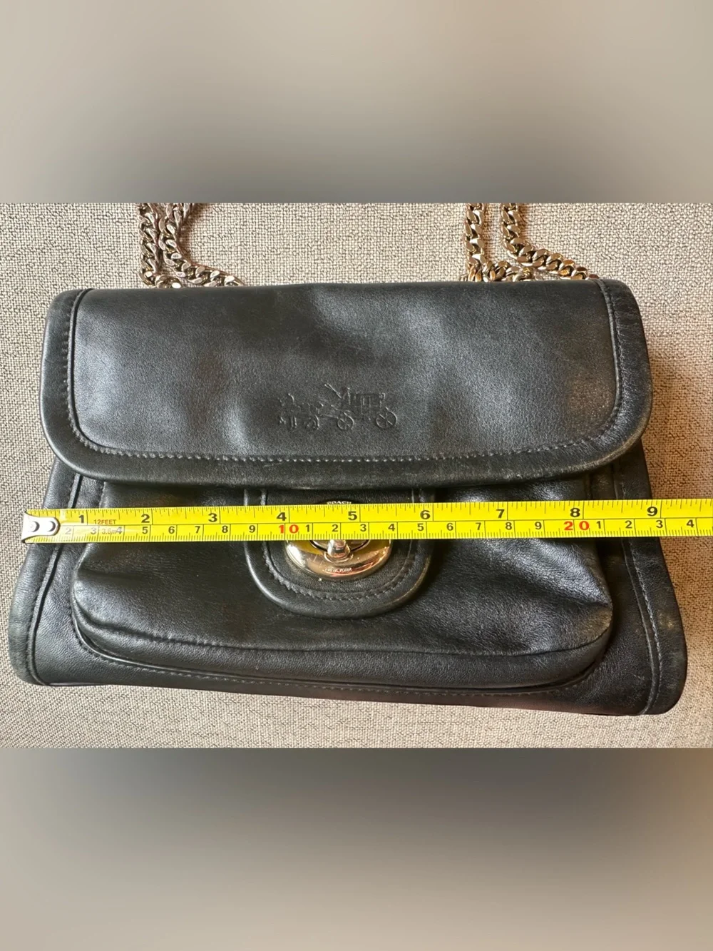Coach Ranger Flap Black Leather  Shoulder or Crossbody Bag with Chain Strap
